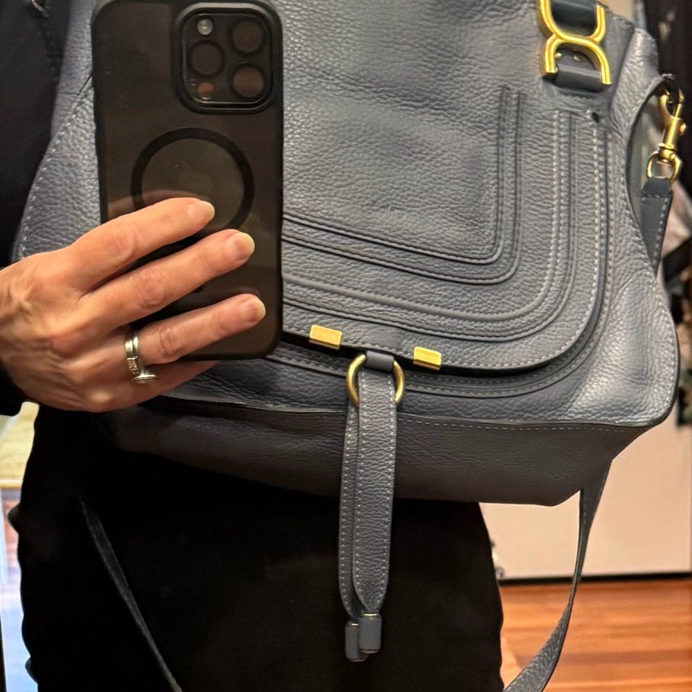 Chloe Marcie Blue/Gray Crossbody Bag with Gold Accents - Picture 3 of 7